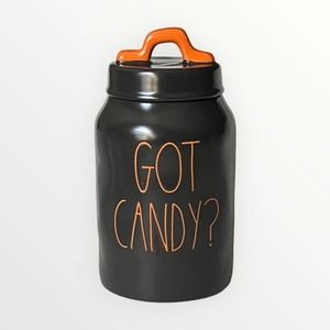 Rae Dunn GOT CANDY? Halloween Black Orange Logo Ceramic Canister With Lid